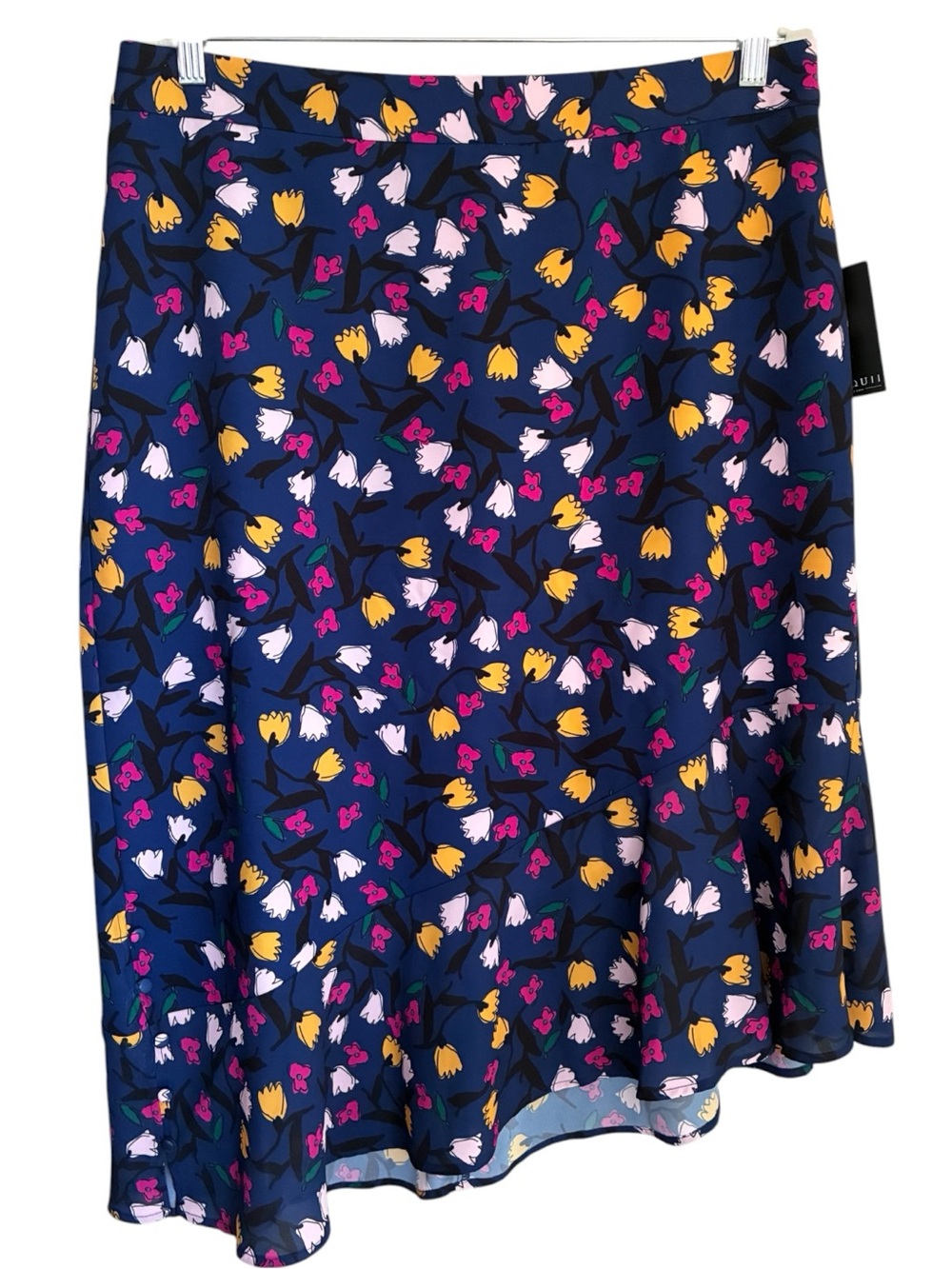 NWT Eloquii Navy Abstract Asymmetrical Confetti Floral A-Line Ruffle Skirt Sz 14